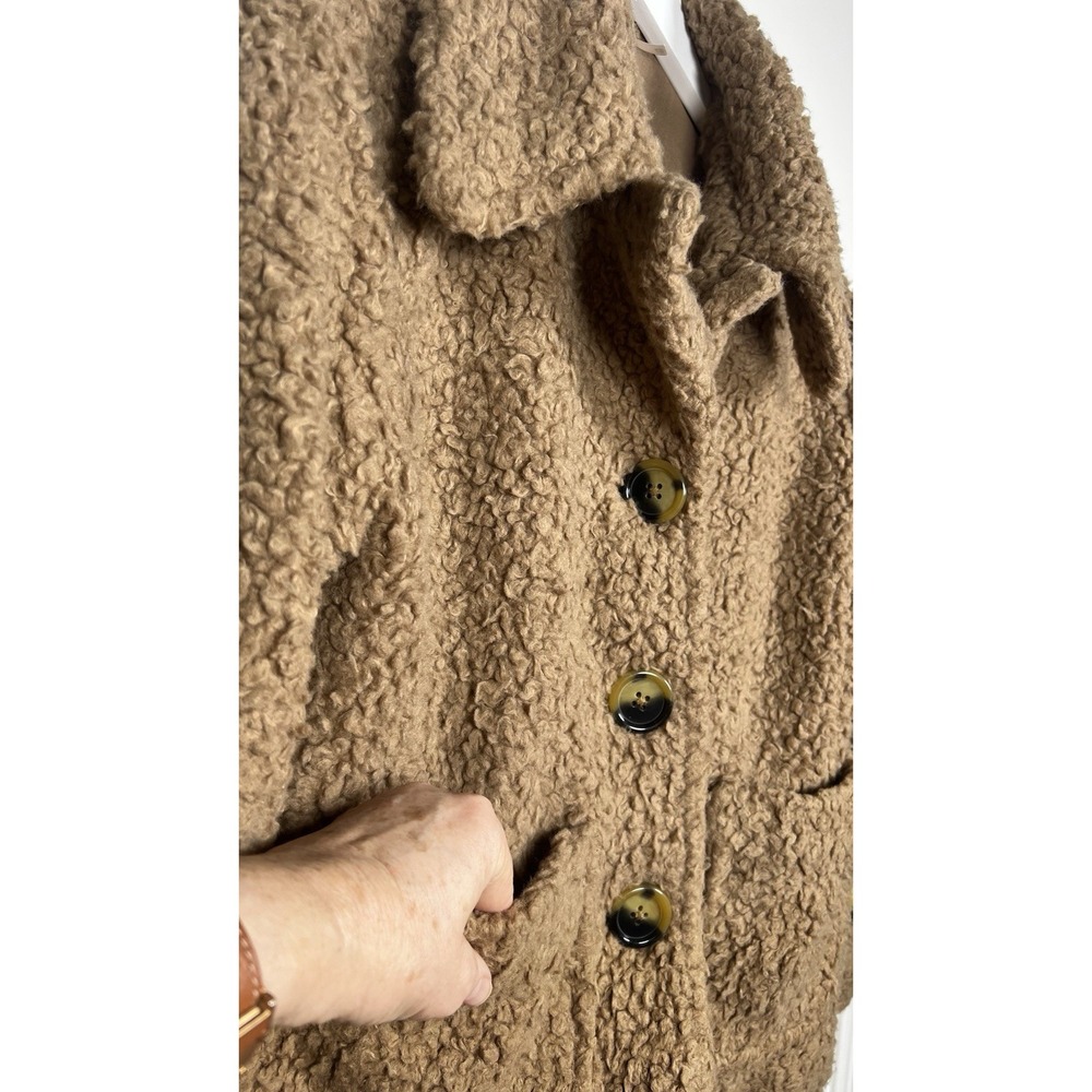Free People So Soft Cozy Teddy Bear Size XS Beige Fuzzy Button Up Peacoar Jacket - Picture 11 of 14